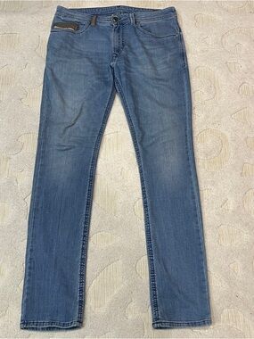 DIESEL Thavar Denim + Sweat Pants Blue Stretch Slim Straight Jeans Size 34x33